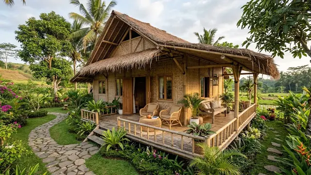 Model Rumah Bambu dengan Teras Nyaman