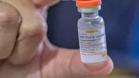 Petugas kesehatan menunjukkan vaksin Covid-19 buatan Sinovac Biotech Ltd. di Puskesmas Cilincing, Jakarta, Rabu (13/1/2021). Pemprov DKI akan menggelar vaksinasi di 453 fasilitas kesehatan DKI Jakarta dengan jumlah dosis vaksin yang sudah diterima sebanyak 39.200 vaksin. (Liputan6.com/Faizal Fanani)