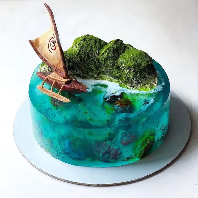 6 Potret Kue Ini Bak Sebuah Pulau, Semua Komponen Terlihat Sempurna