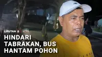 Karena menghindari tabrakan dengan truk, bus menghantam pohon di jalan nasional Pangandaran, Jawa Barat, sejumlah penumpang terluka.