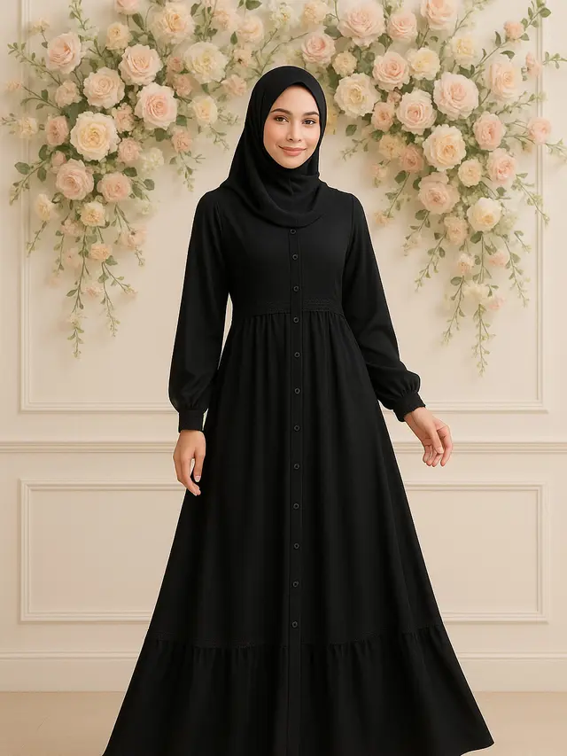 Model Gamis Hitam Syar’i Kekinian
