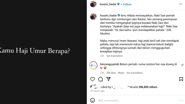 Unggahan Habib Jafar. Instagram/ husein_hadar