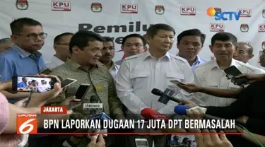 Tim BPN Prabowo-Sandi laporkan dugaan adanya 17 juta DPT bermasalah pada KPU.
