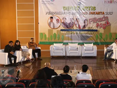 Suasana panggung saat acara "Debat Kandidat Artis Pendukung Calon Gubernur dan Wakil Gubernur DKI Jakarta 2017" di kawasan kuningan, Jakarta, Kamis (12/1). (Liputan6.com/Herman Zakharia)