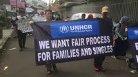 Demo pengungsi Afghanistan di kantor UNHCR Jakarta (Foto: Andreas Gerry/Liputan6.com)