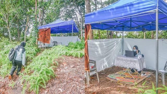 Tidak Ada Jaringan, Ayah Ini Bangun Tenda Diatas Bukit untuk Kuliah Online Sang Anak