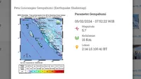 Gempa hari ini, Senin (5/2/2024) mengguncang pagi tadi pukul 07:52:22 WIB di wilayah Pesisir Selatan, Provinsi Sumatera Barat (Sumbar). (www.bmkg.go.id)