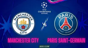 Ilustrasi Manchester City Vs Paris Saint-Germain (PSG), Liga Champions. (Bola.com/AI)