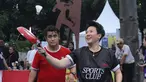 Vidio Sports Festival hari pertama resmi digelar di Plaza Timur Senayan, Jakarta, pada Sabtu (18/10/2025). Liliyana Natsir bermain bulutangkis memakai teflon dan raket nyamuk. (Bola.com/M Iqbal Ichsan)