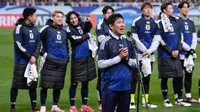 Pelatih&nbsp;Timnas&nbsp;Jepang, Hajime Moriyasu, berbicara setelah mengalahkan Bahrain dalam pertandingan kualifikasi Piala Dunia di Stadion Saitama di Saitama, Jepang, Kamis, 20 Maret 2025. (Foto AP/Eugene Hoshiko)