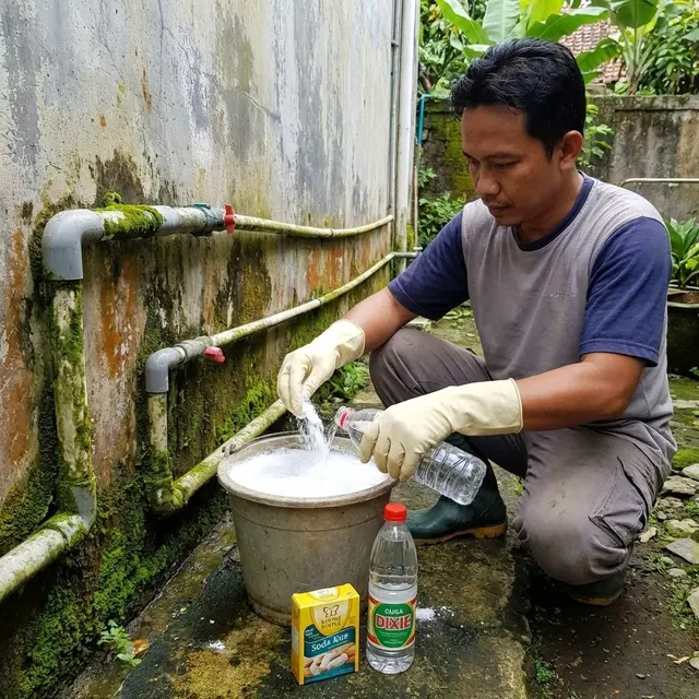 Melarutkan kombinasi cuka dan soda kue (Gemini AI)