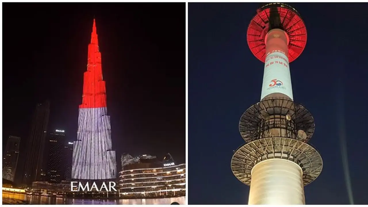 6 Potret Burj Khalifa dan Namsan Tower Seoul Berubah Merah Putih, Curi Perhatian
