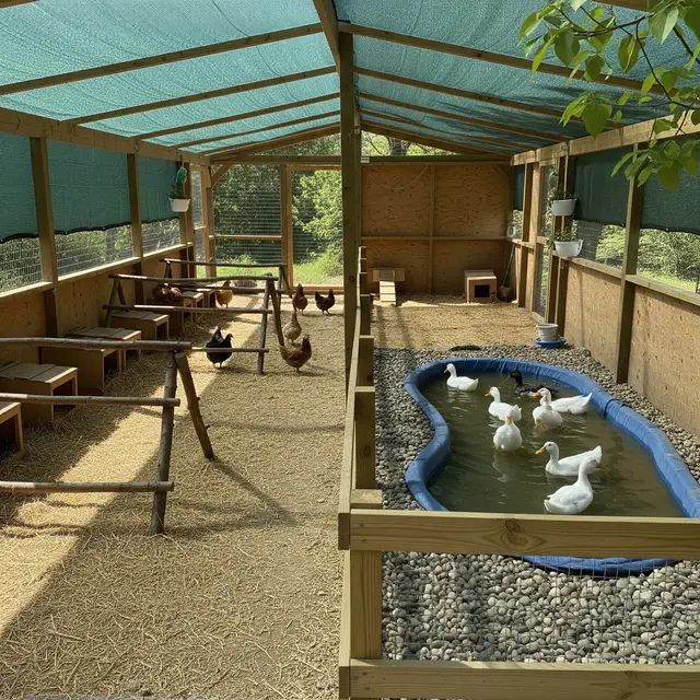Desain Kandang untuk Ternak Ayam Sekaligus Bebek (AI)
