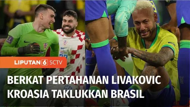 Kroasia menghempaskan juara dunia lima kali, Brasil, lewat drama adu penalti, dan melaju ke babak semi final Piala Dunia Qatar 2022. Penjaga gawang Krosia Livakovic, bermain cemerlang mementahkan sejumlah peluang tim Samba.
