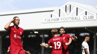 Pemain Liverpool, Darwin Nunez merayakan gol yang dicetaknya ke gawang Fulham, Sabtu (6/8/2022) (AP Photo/Ian Walton)