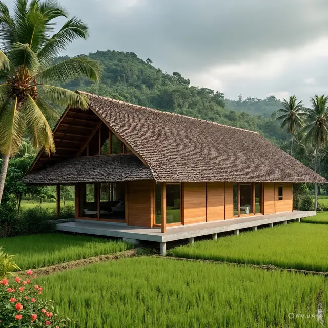 Gambar Rumah Bagus Sederhana tapi Terkesan Mewah di Pinggir Sawah