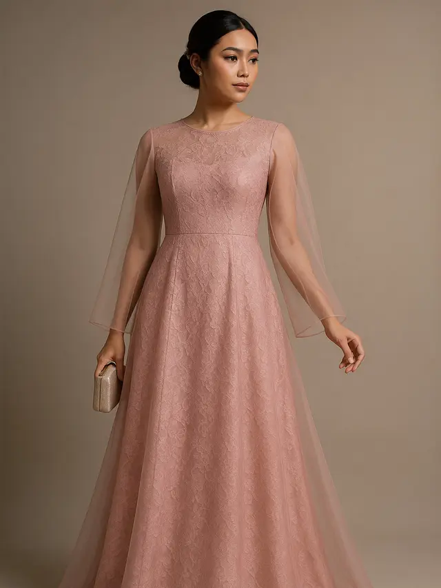 Model Long Dress Brokat Modern untuk Pesta (Image by ChatGPT)