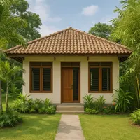 Gambar Rumah Sederhana Ukuran 6x9 di Desa dengan Taman Sejuk (created by AI)