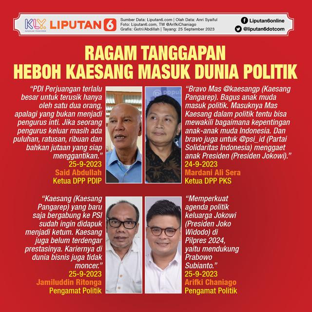 Infografis Ragam Tanggapan Heboh Kaesang Pangarep Masuk Dunia Politik. (Liputan6.com/Gotri/Abdillah)