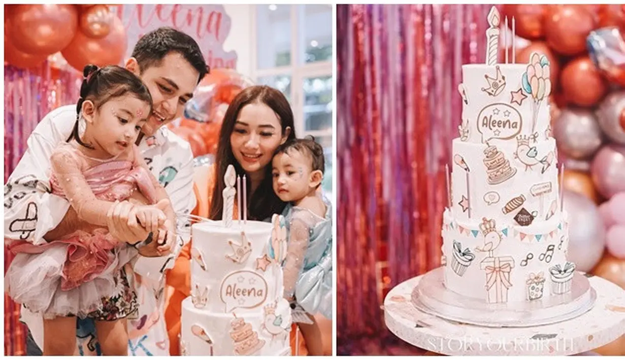 Selain momen tiup lilin, momen memotong kue adalah momen yang juga dinantikan. Rizky Alatas membantu putri kecilnya itu memotong kue ulang tahunnya. Seakan mengerti, Aleena sangat fokus ketika memotong kue. Unik dan lucu, kue ulang tahun ini terlihat seperti ditempeli stiker beragam. Jepretannya apik, foto candid keluarga Rizky Alatas dan Adzana ini sangat hangat. (Liputan6.com/IG/@adzanabs)