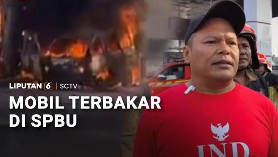 Diduga Akibat Korsleting pada Bagian Mesin, Minibus Terbakar di SPBU