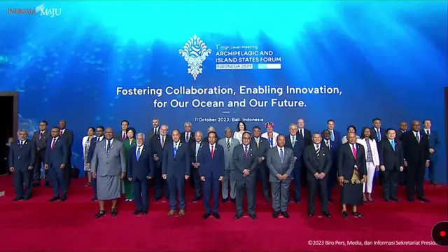 Delegasi Konferensi Tingkat Tinggi (KTT) Negara-Negara Pulau dan Kepulauan atau Archipelagic and Island States (AIS) atau KTT AIS Forum 2023 di Bali Nusa Dua Convention Center (BNDCC). (Screen grab YouTube Setkab RI)