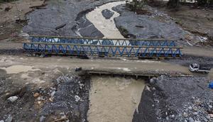 Jembatan Bailey Mengkudu sepanjang 36 meter dan Jembatan Bailey Penanggalan sepanjang 48 meter pada Jalan Lintas Tengah ruas Kutacane–Blangkejeren di Kabupaten Aceh Tenggara, Provinsi Aceh. (Dok. Hutama Karya)