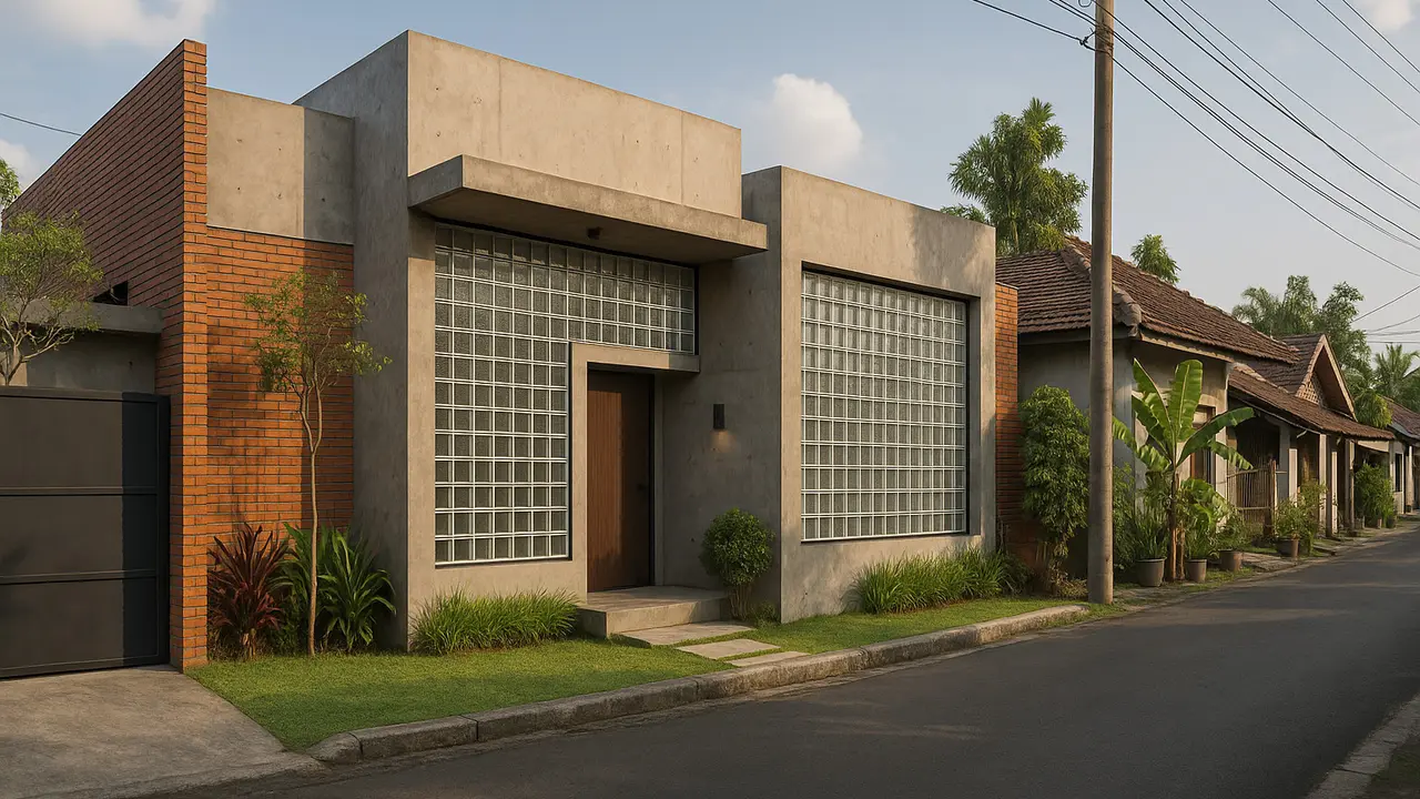 Desain Rumah Industrial dengan Glass Block 2025/via AI