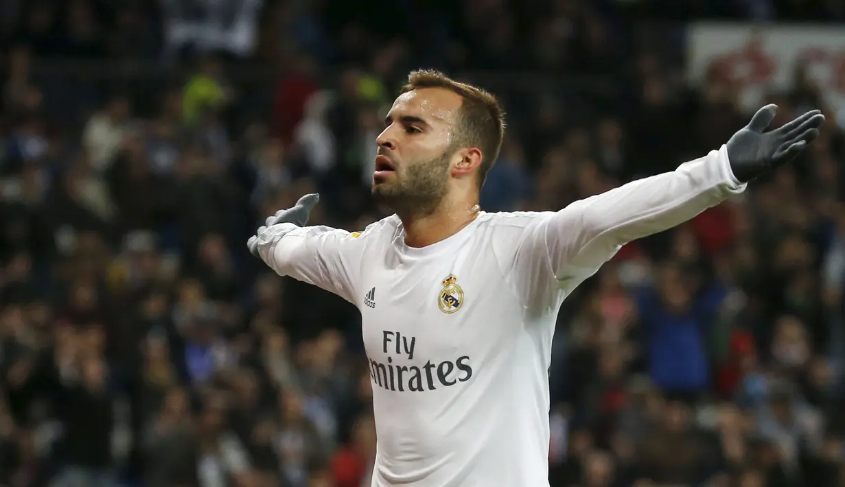 Jese Rodriguez merayakan golnya saat Real Madrid mengalahkan Eibar pada lanjutan La Liga Spanyol di Stadion Santiago Bernabeu (9/4/2016). (REUTERS/Sergio Perez)