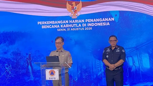 Konferensi pers BNPB terkait perkembangan harian penanganan bencana karhutla di Indonesia. (Liputan6.com/Devira)