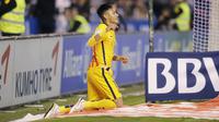 Neymar merayakan golnya ke gawang Deportivo La Coruna pada lanjutan La Liga di Stadion Riazor, La Coruna, Kamis (21/4/2016) dini hari WIB. (Reuters/Miguel Vidal)