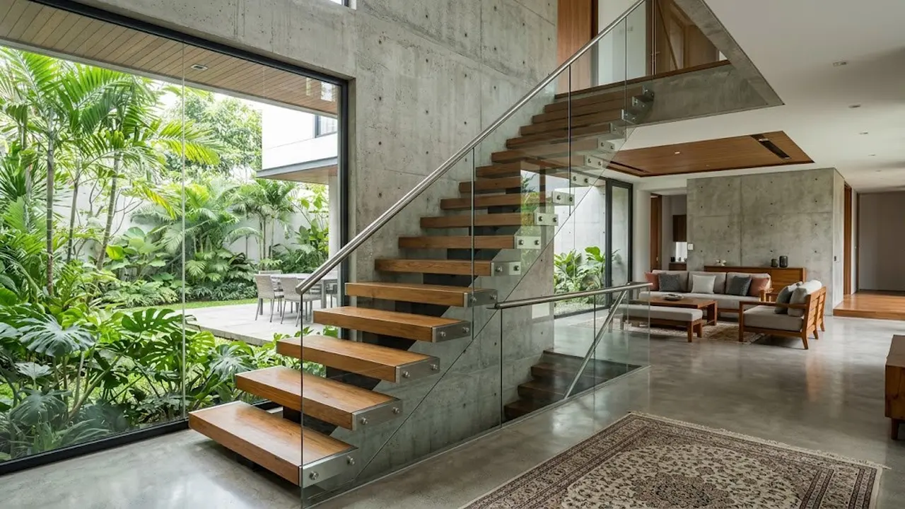 Desain Tangga dengan Anak Tangga Mengambang untuk Interior Rumah Modern