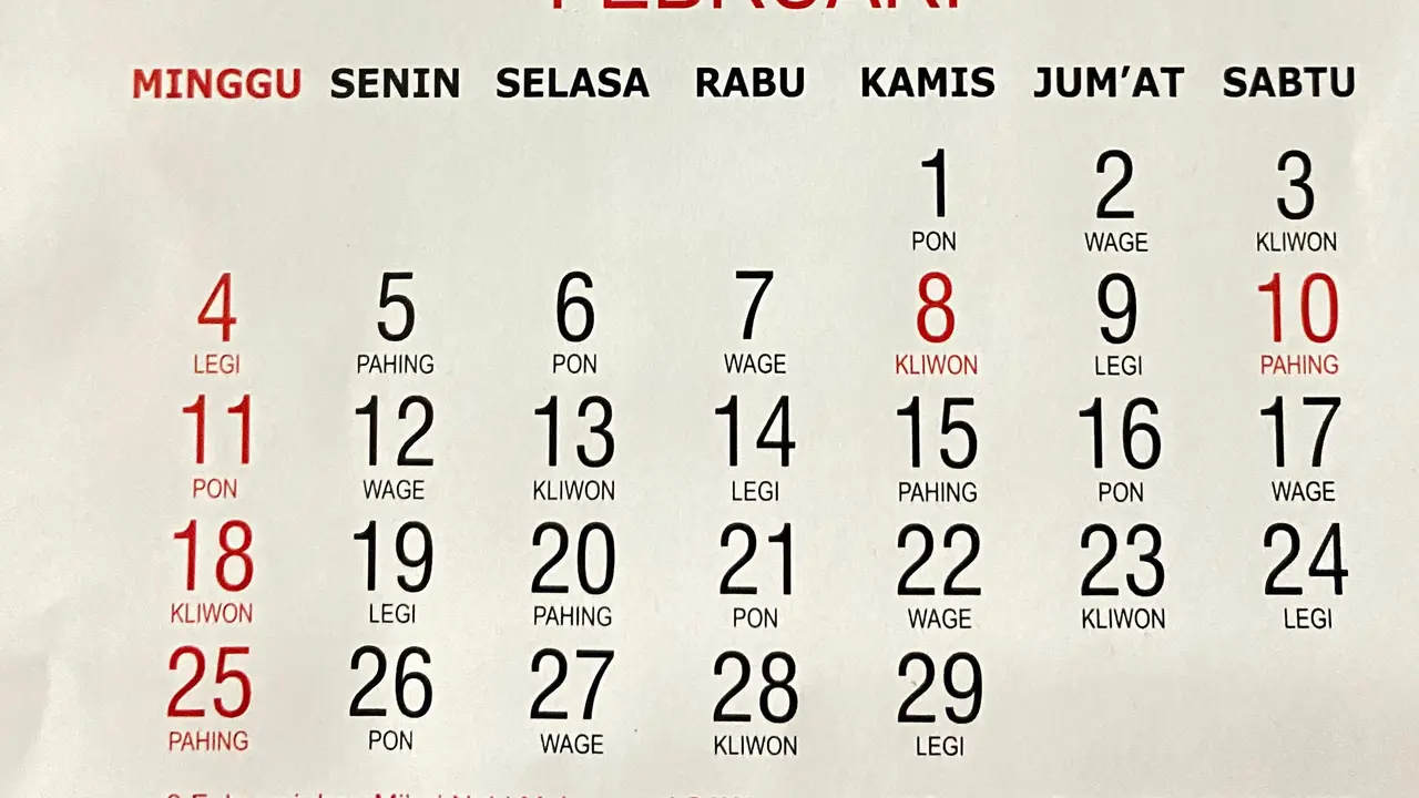 Kalender tanggal merah libur Februari 2024 terdiri dari hari libur nasional hingga cuti bersama.