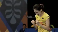 Tunggal putri Thailand, Nitchaon Jindapol, melawan Tunggal Putri China Taipei, TAI Tzu Ying pada laga Indonesia Open 2017 di JCC, Kamis, (15/6/2017). (Bola.com/M Iqbal Ichsan)