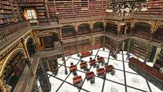 Pemandangan Royal Portuguese Cabinet of Reading di Rio de Janeiro, Brasil, 5 Desember 2018. Perpustakaan bertingkat ini begitu spektakuler dengan menyajikan suasana seperti dalam film Harry Potter. (Carl De Souza/AFP)