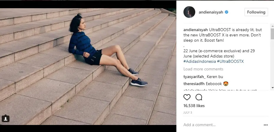 Berolahraga sudah menjadi bagian dari gaya hidup. Agar tak membosankan, simak inspirasi gaya stylish saat mereka berolahraga berikut ini. (Foto: Instagram/ Andienaisyah)