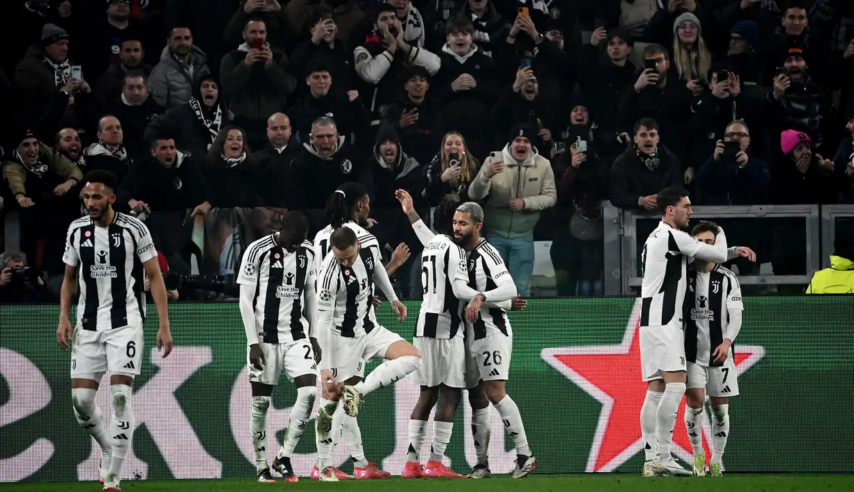 Kemenangan 2-1 di stadion Allianz menjadi modal berharga bagi Juventus untuk menyambangi markas PSV Eindhoven dalam duel leg kedua pekan depan. Isabella BONOTTO/AFP)