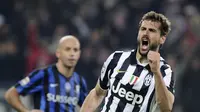 Striker Juventus Fernando Llorente meluapkan emosi usai cetak gol ke gawang Atlanta (REUTERS/Giorgio Perottino)