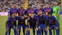Starting XI Barcelona saat bertamu ke markas Rayo Vallecano di pekan ketiga La Liga 2025/2026 di Estadio de Vallecas, Senin (01/09/2025). (AP Photo/Manu Fernandez).