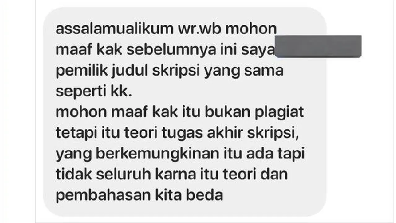 Tangkapan layar terduga pelaku plagiat skripsi