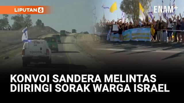 Suasana haru menyelimuti jalan menuju Pangkalan Militer Reim, Israel, saat konvoi pembawa sandera yang dibebaskan dari Gaza melintas. Ratusan warga menyambut dengan bendera dan sorakan, menandai berakhirnya masa penantian panjang keluarga mereka.