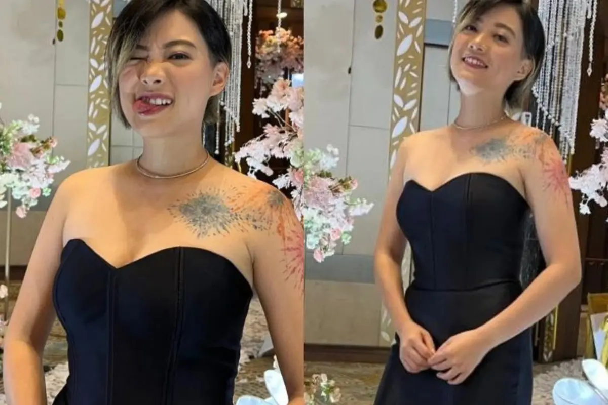 Leony tampil anggun saat kondangan