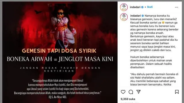Indadari sebut boneka arwah dengan jenglot masa kini