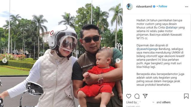 Ridwan Kamil dan sang istri, Atalia Praratya, serta Arkana Aidan Misbach. (Foto: @dudisugandi - Instagram/ ridwankamil)