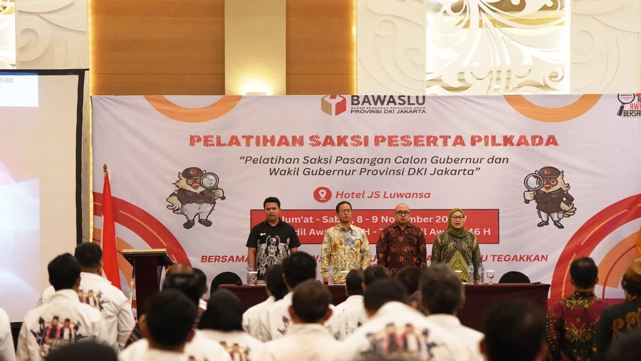 Badan Pengawas Pemilu (Bawaslu) Provinsi DKI Jakarta menggelar pelatihan saksi calon gubernur dan wakil gubernur di Pilkada Jakarta 2024 di Hotel JS Luwansa Jumat hingga Sabtu, 8-9 November 2024. (Bawaaslu DKI Jakarta)