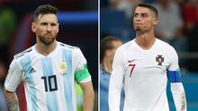 Superstar Argentina Lionel Messi dan Cristiano Ronaldo dari Portugal. Piala Dunia 2022 Qatar&nbsp;kemungkinan menjadi kesempatan terakhir untuk Mesis dan Ronaldo untuk memenangkan turnamen empat tahunan itu. (Adrian DENNIS, Roman KRUCHININ / AFP)
