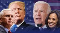 Ilustrasi Pilpres AS 2020, Donald Trump-Mike Pence dan Joe Biden-Kamala Harris. (Liputan6.com/Tri Yasni)