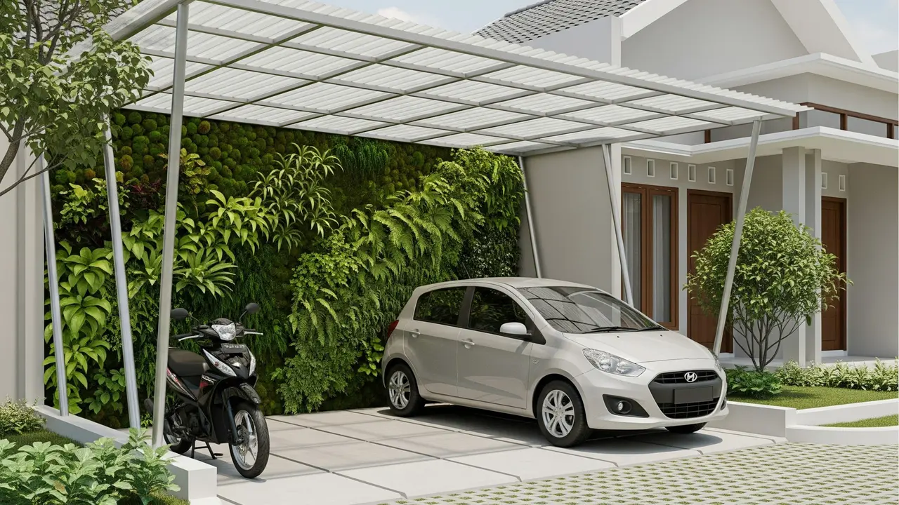 Desain Carport Rumah Minimalis untuk 1 Mobil 1 Motor di Lahan 3x5 Meter