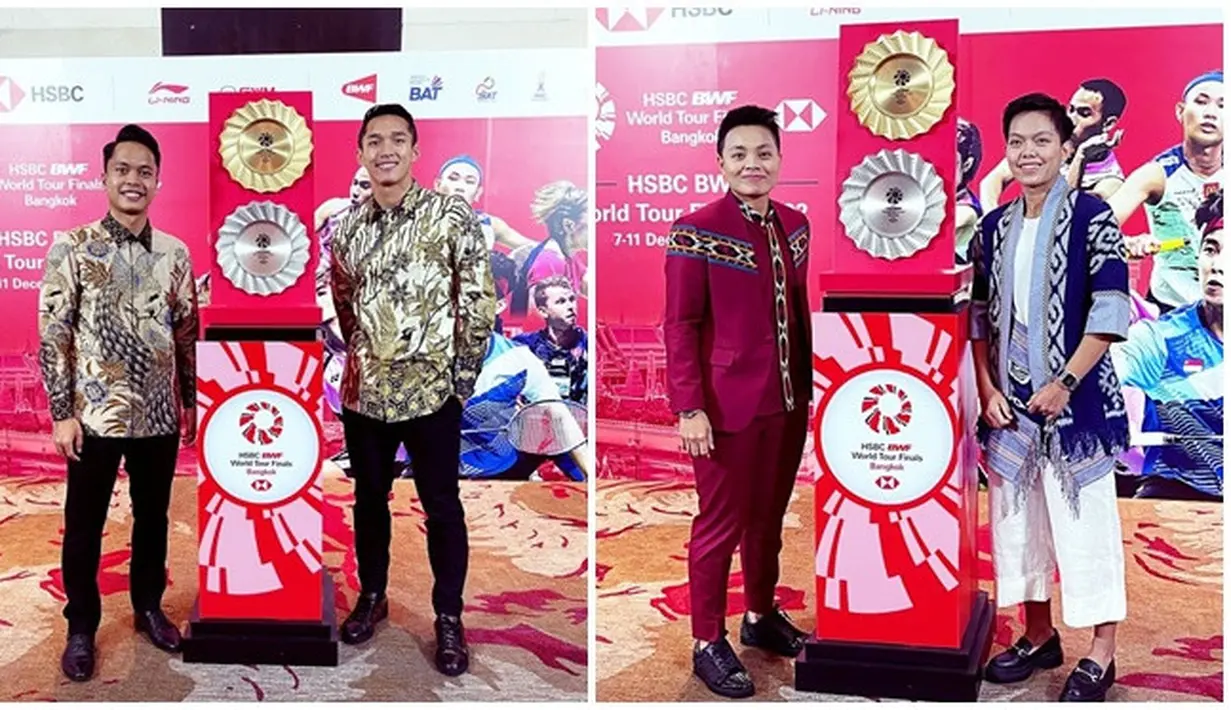 BWF World Tour Finals 2022 ini dinantikan para pecinta bulutangkis Indonesia karena Indonesia berhasil kirim perwakilan di 5 sektor (MD, WD, XD, MS, dan WS) setelah penantian panjang. Untuk sektor MD (Ganda Putra) Indonesia mengirim Fajar/Rian dan Hendra/Ahsan, untuk sektor WD (Ganda Putri) mengirim Apri/Fadia, sektor XD (Ganda Campuran) ada Rinov Rivaldy/Pitha Mentari, MS (Tunggal Putra) ada Anthony Ginting dan Jonatan Christie, sementara untuk WS (Tunggal Putri) ada Gregoria Mariska Tunjung. (Liputan6.com/IG/@badminton.ina)