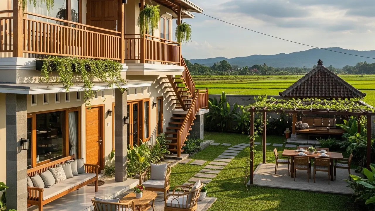 Model Rumah 2 Lantai di Desa (Gemini AI)
